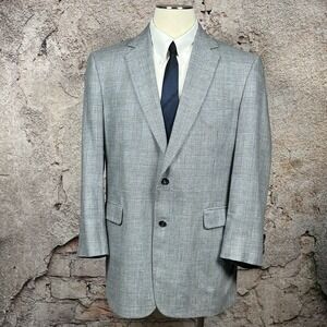 Jos A Bank Signature Wool Linen Silk Coat Blazer Jacket Gray Windowpane Mens 44L